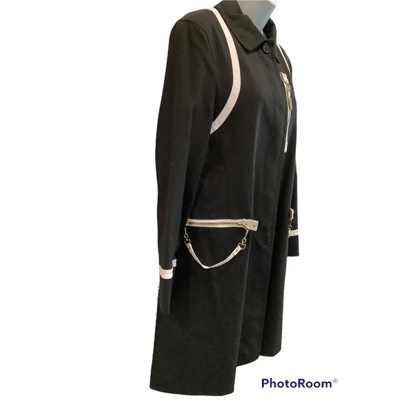 WORTH BLACK CANVAS/WHITE LEATHER TRIM WALKING COAT 10P - Picture 3 of 9